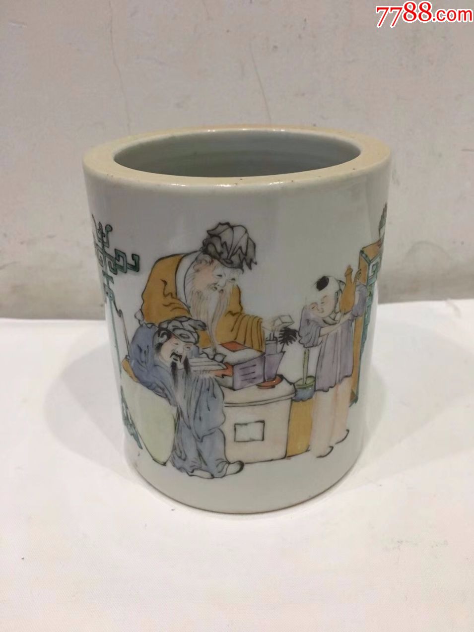 晚清名家少山作浅降彩人物大笔筒