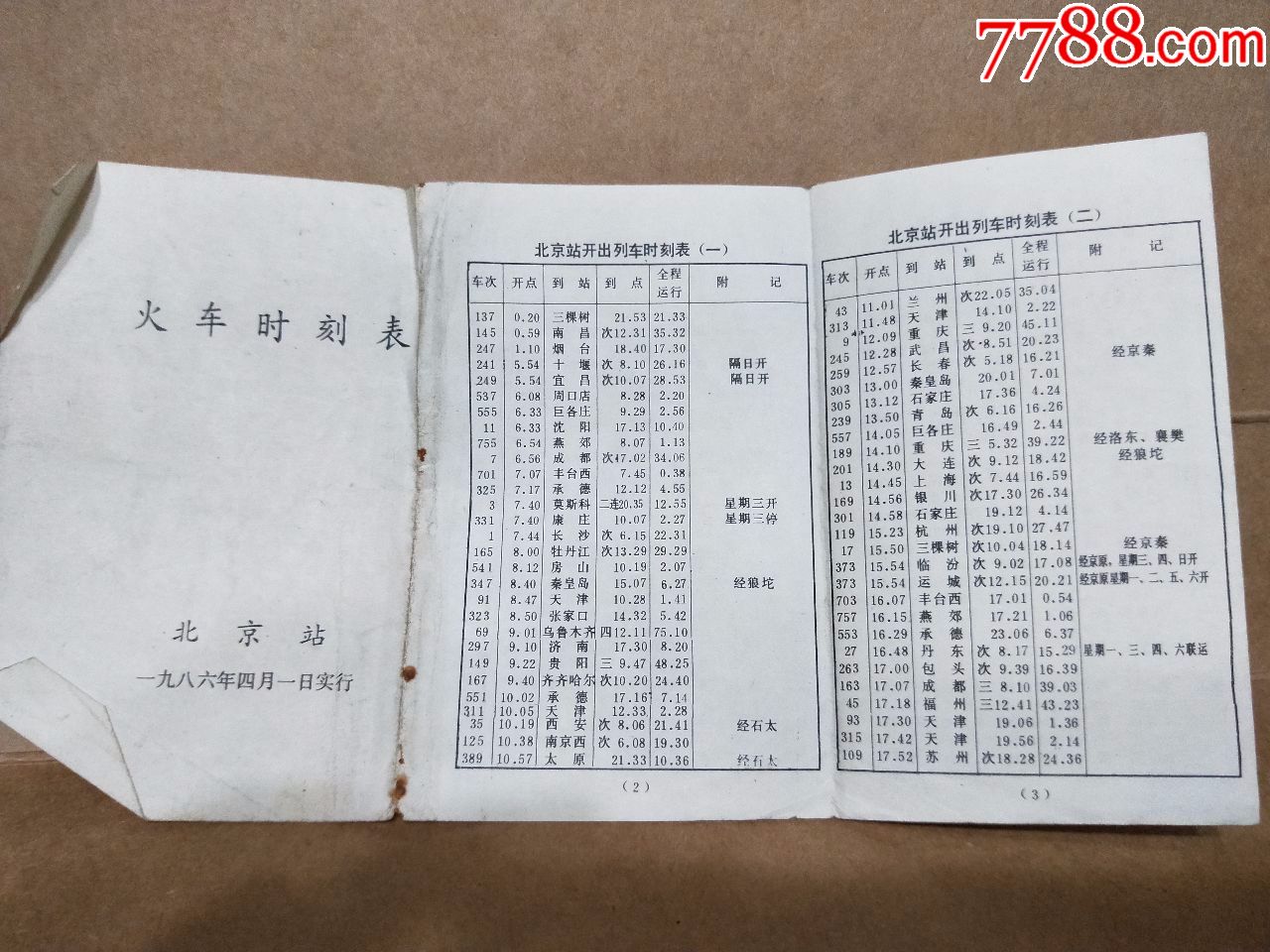 86年北京站火车时刻表hh166