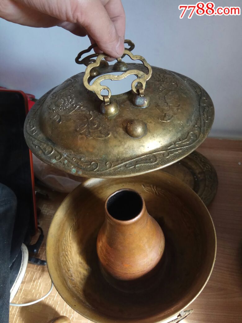 老铜鎏金火锅火锅一对