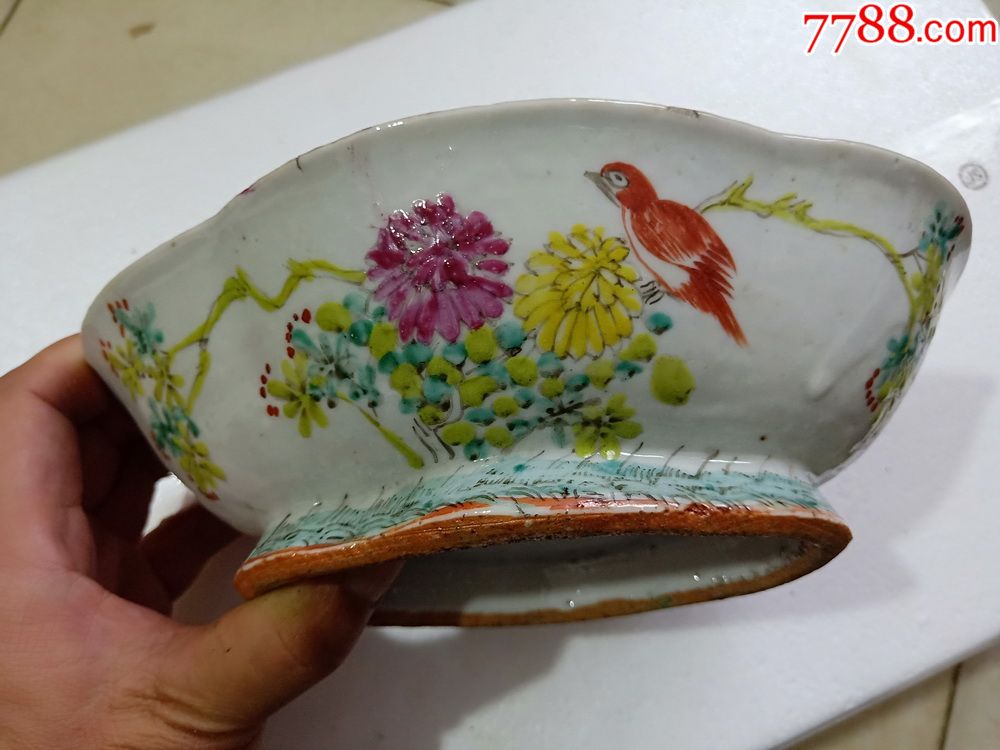 名家小山浅绛彩花鸟盆