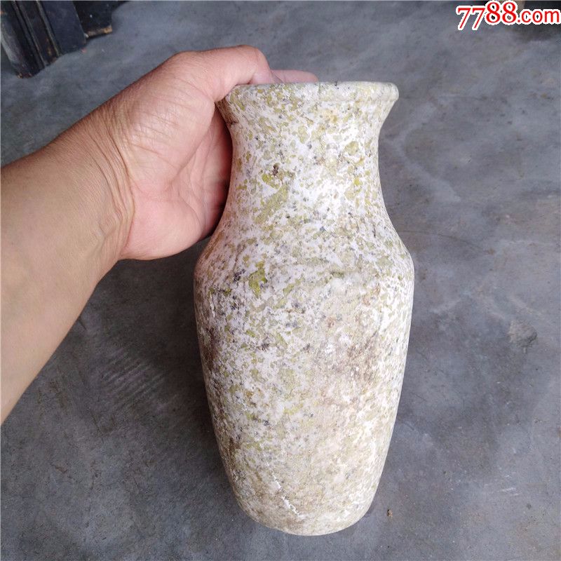 老包浆石匠雕天圆老石花瓶花插民俗收藏老石器影视道具老物件