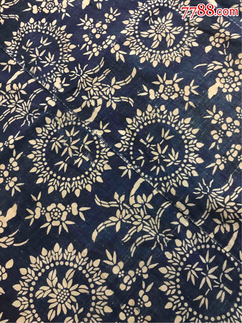 古董古玩收藏杂项清代蓝布床单棉布布料向日葵花卉民俗收藏老物件