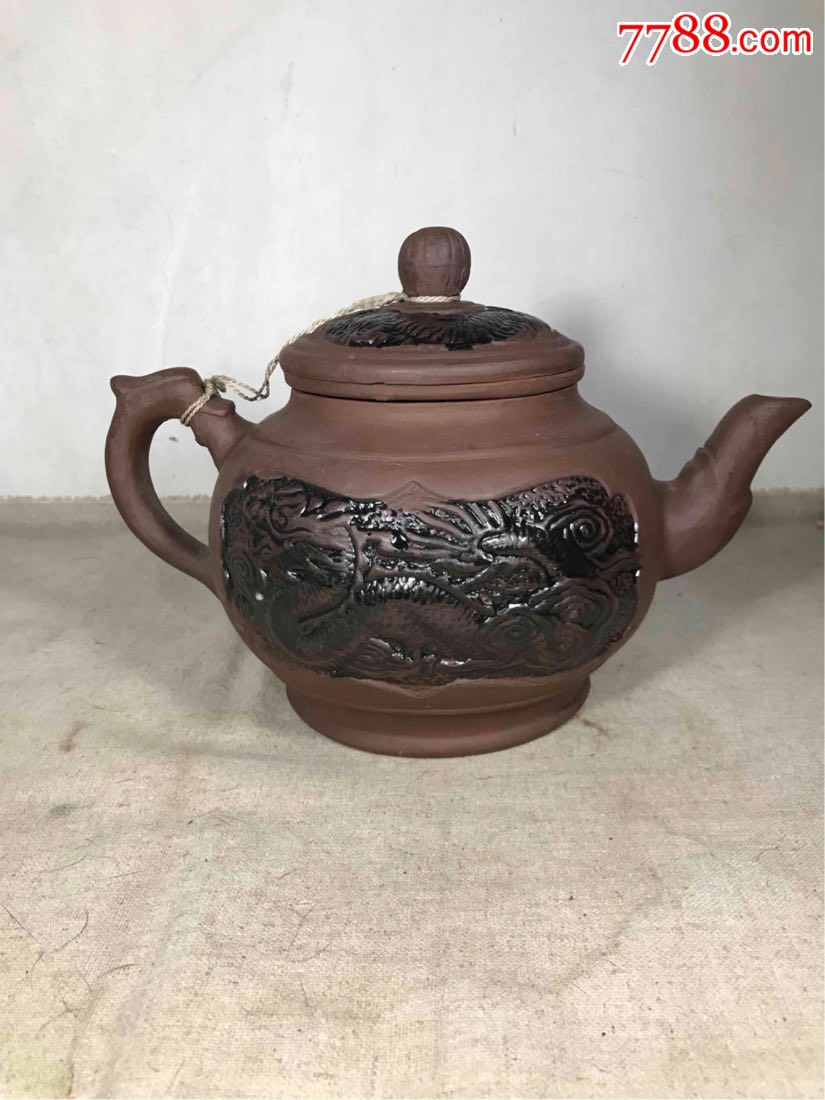 近代紫砂茶壶紫砂壶周桂珍石泉龙纹宜兴紫砂工艺一厂定制珍品龙茶