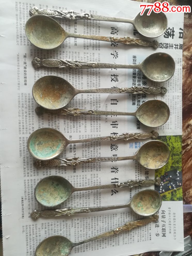 漂亮纯黄铜镀锡勺10个166包邮