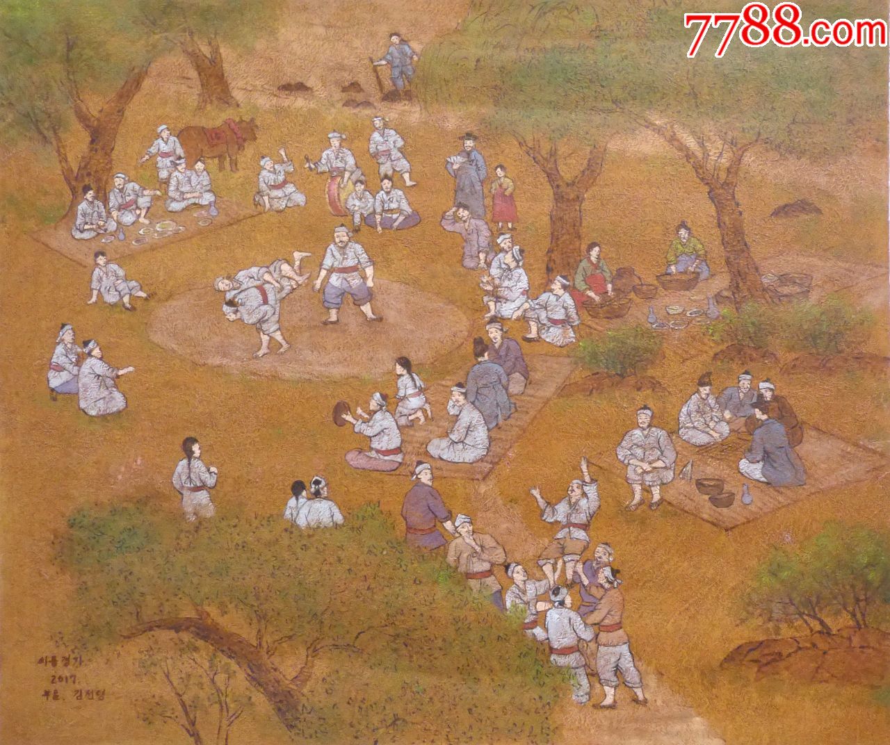 朝鲜民俗油画金善英端午节的摔跤比赛2017年88.5x74cm
