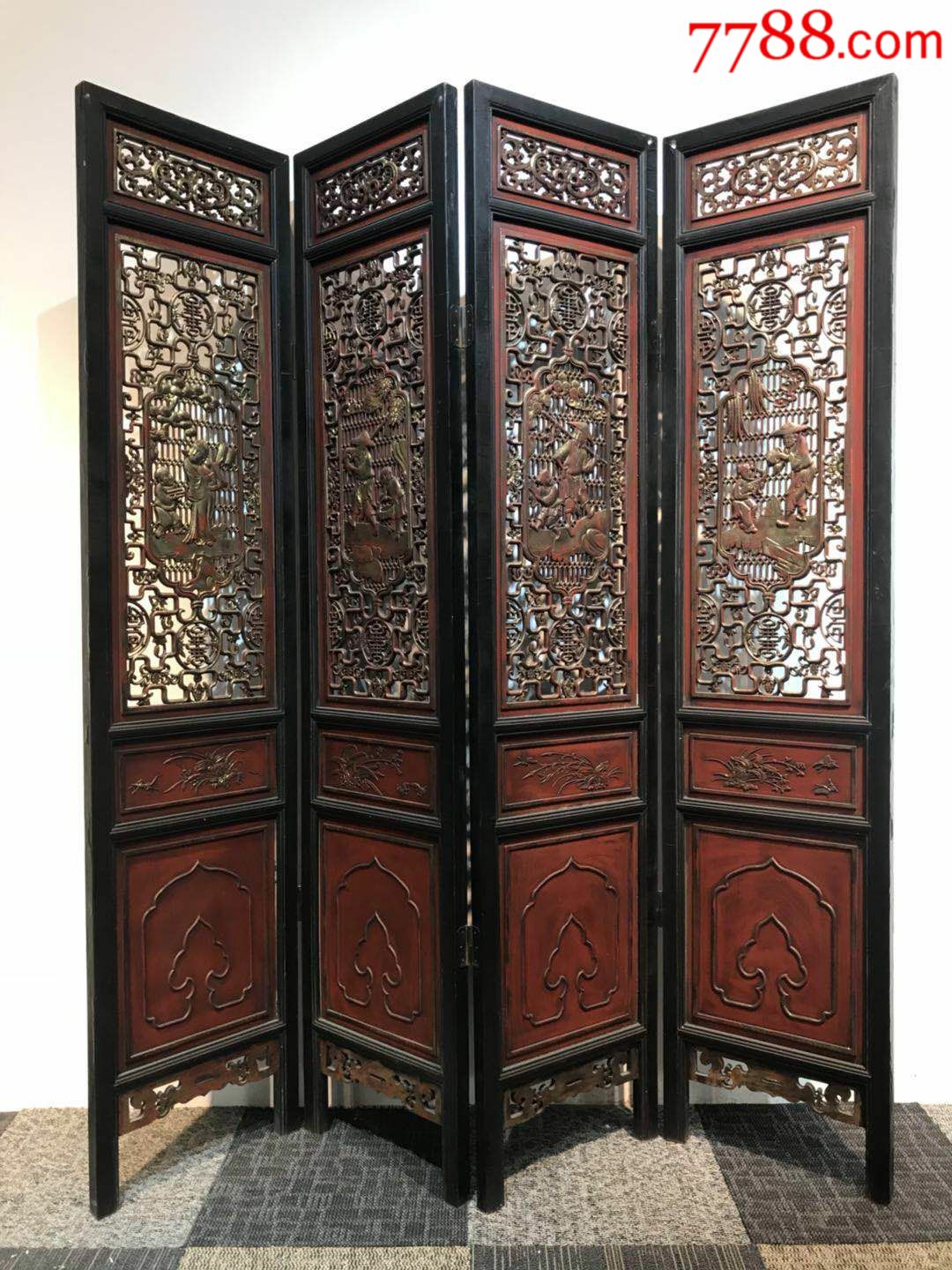 香樟木大漆描金隔断屏风高208厘米单片宽45厘米全品