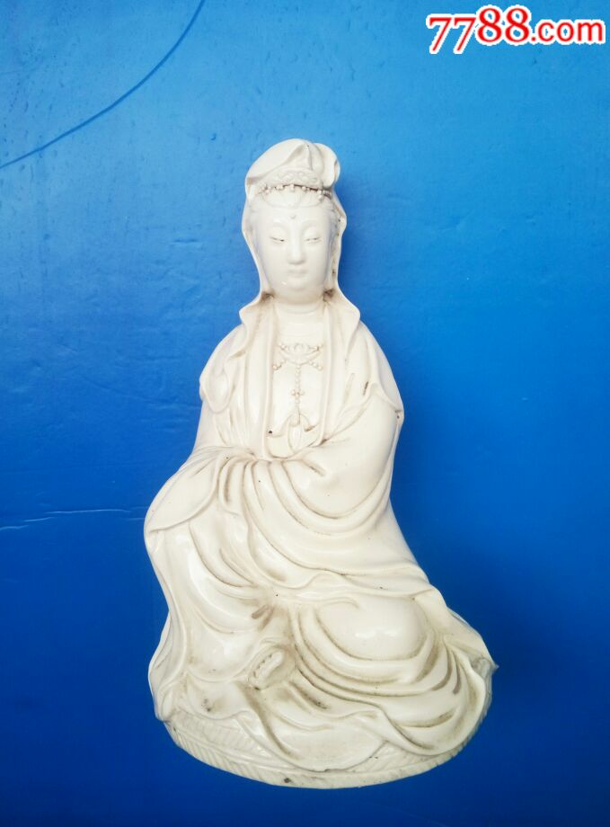 德化窑7o年代建白披坐观音-单色白瓷-7788收藏