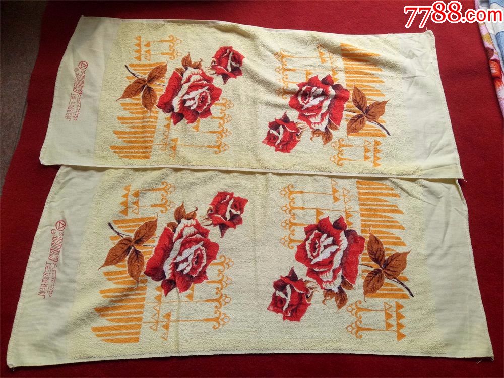 怀旧收藏八十年代毛巾枕巾花朵图案上海三友毛巾厂8*03好品
