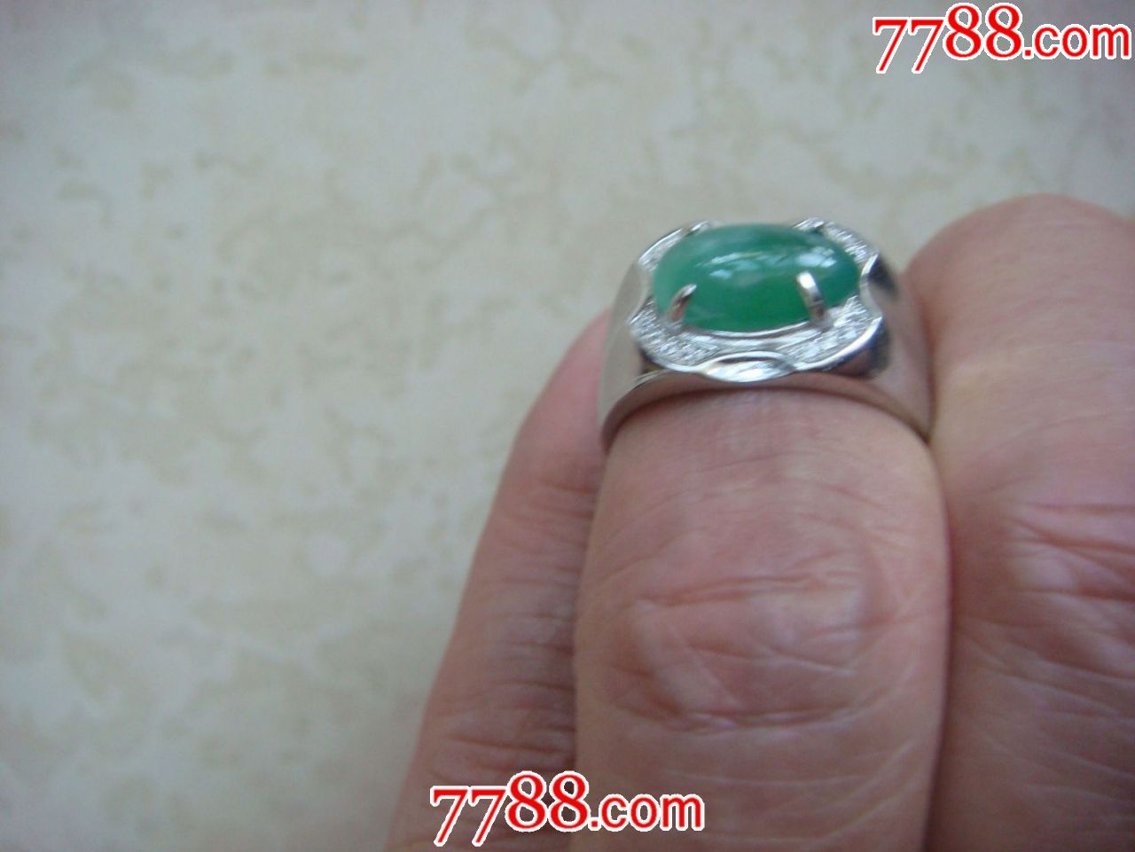 菠菜绿翡翠A货男戒指活口