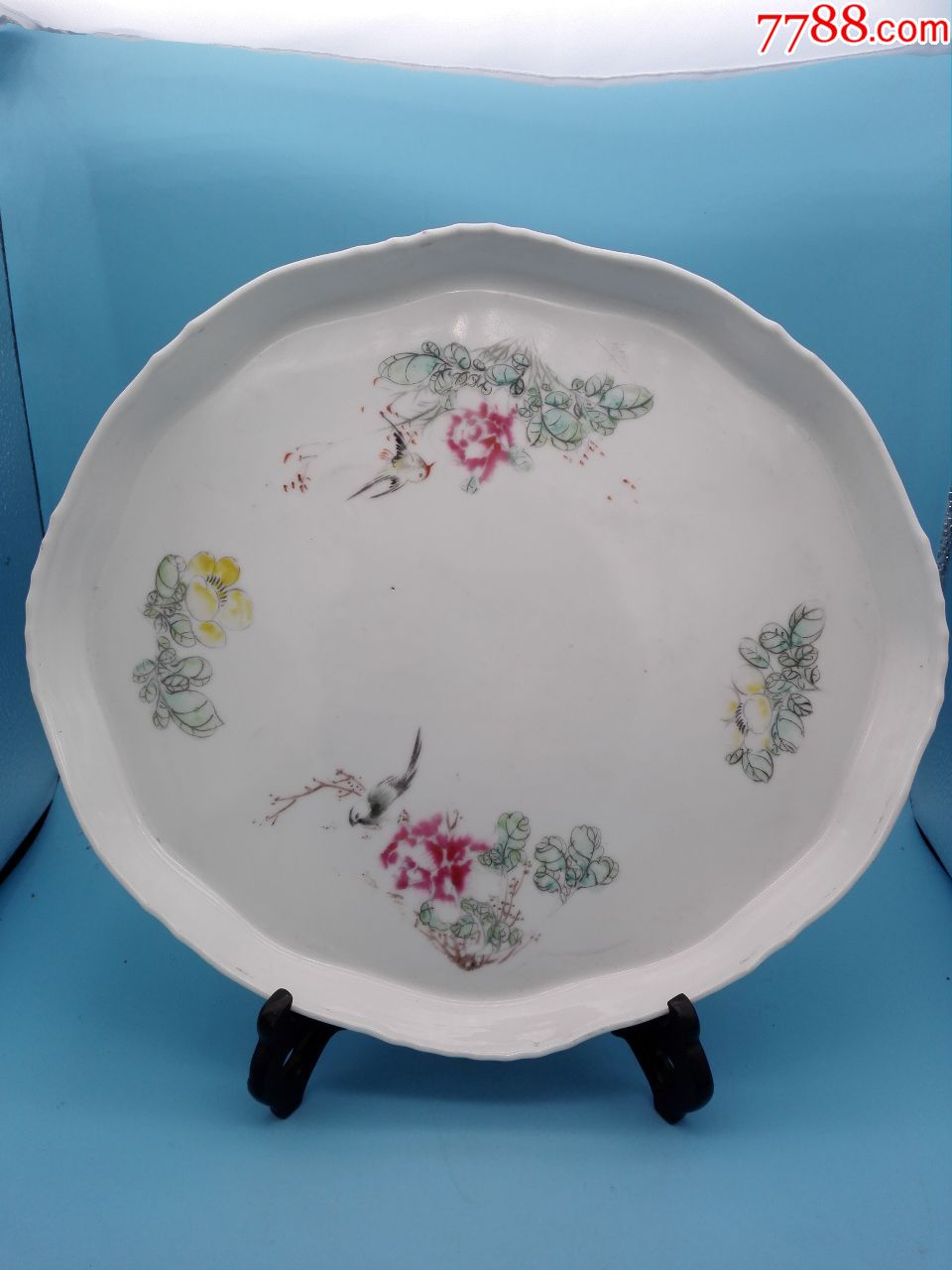 民国细路粉彩花有清香纹花鸟纹大茶盘