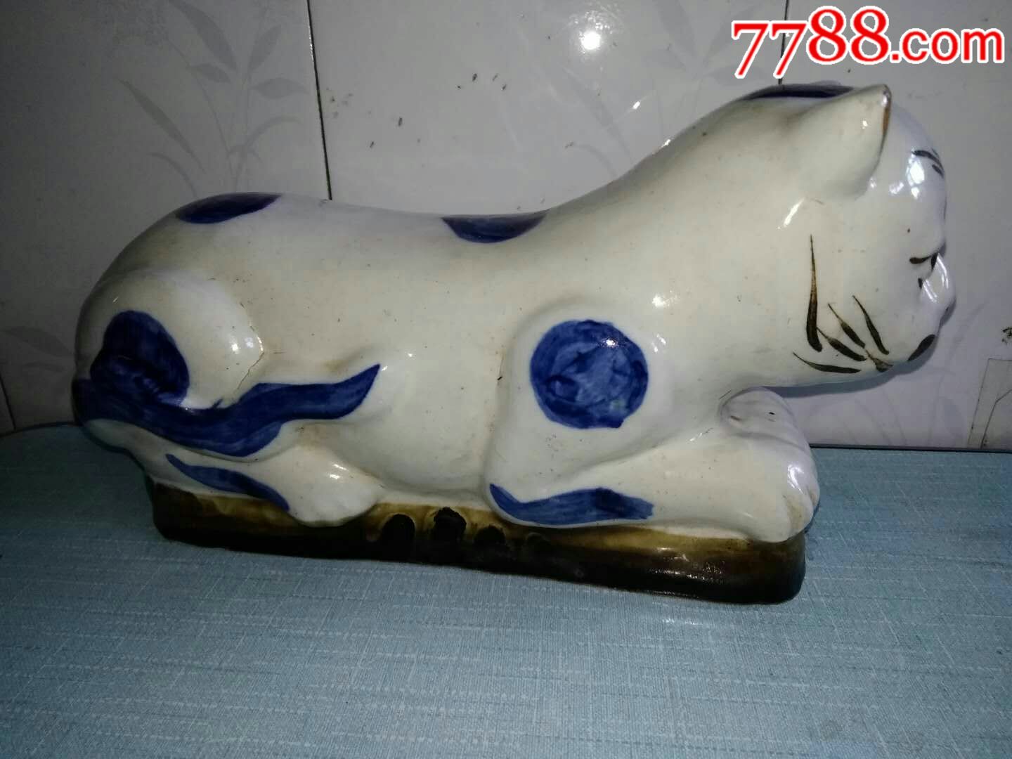 猫枕青花瓷收古卖古