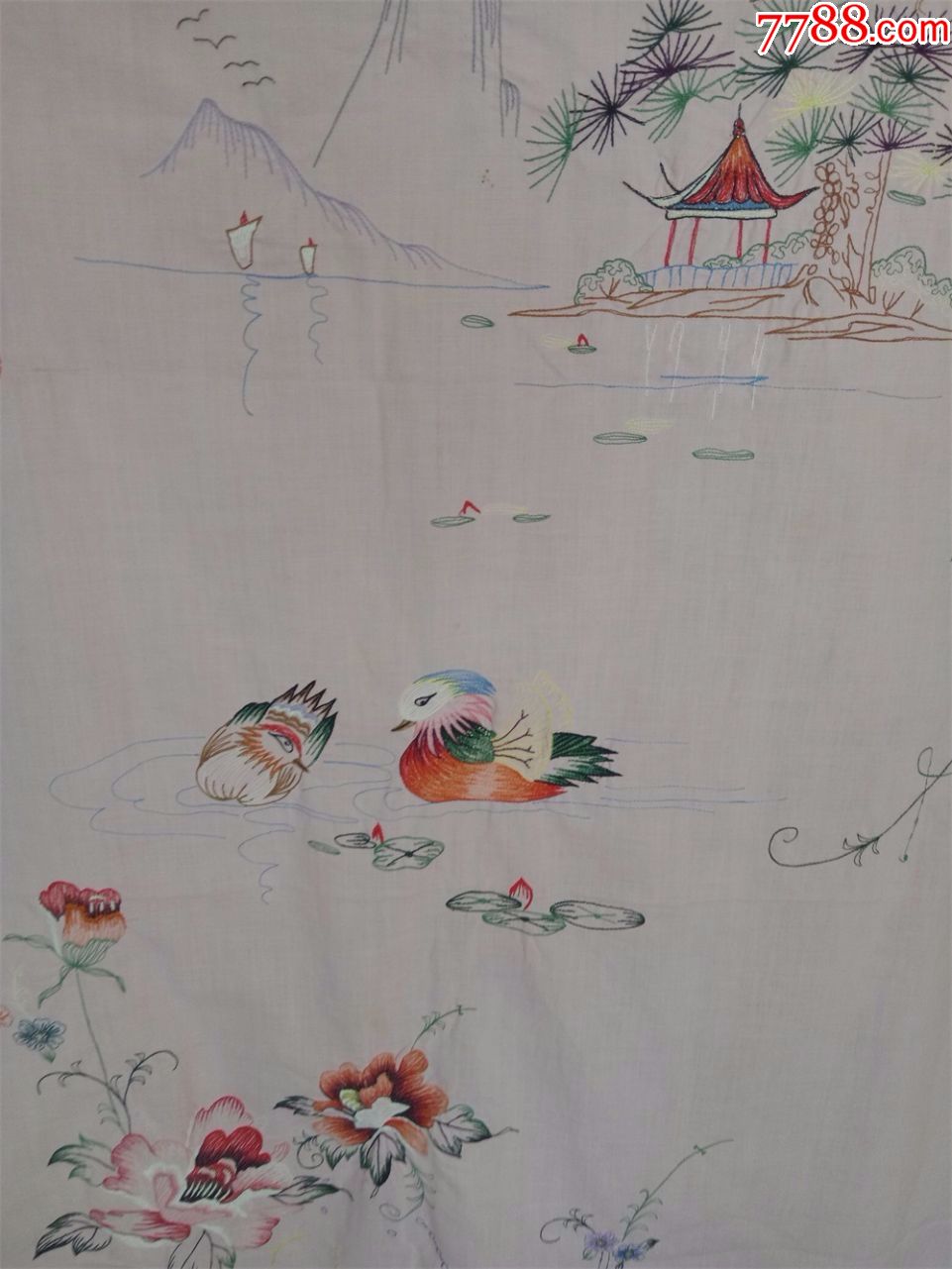 怀旧收藏八十年代门帘刺绣门帘喜字鸳鸯竞秀图案仅供收藏