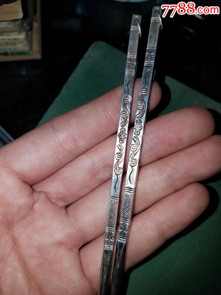 纯银厚重满工银筷子一对,52克