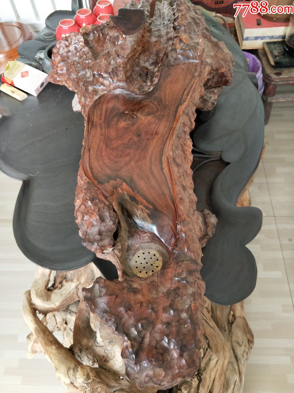 80年代海南黄花梨树根雕大茶海尺寸78x38x28cm重23斤