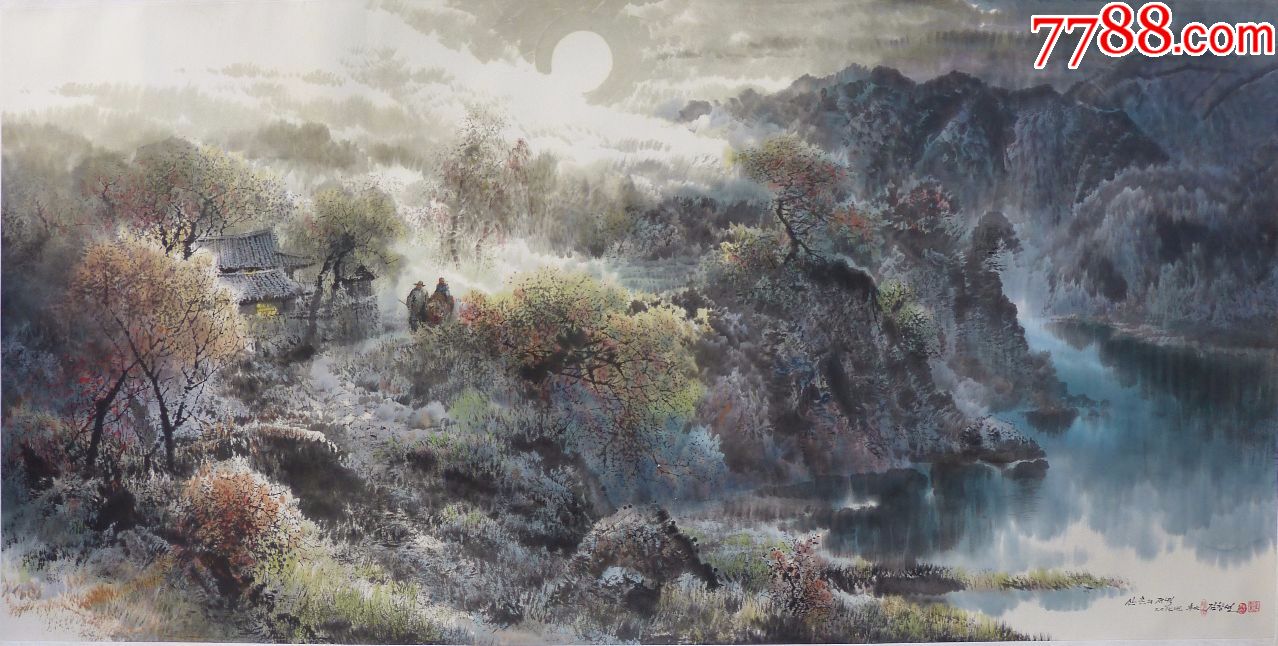 朝鲜画功勋艺术家金昌雪山月随人归2014年297x142cm