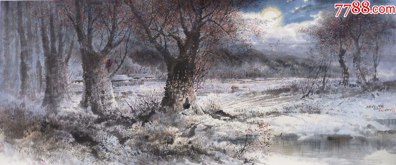 朝鲜画功勋艺术家金昌雪月明千里2014年343x142.5cm