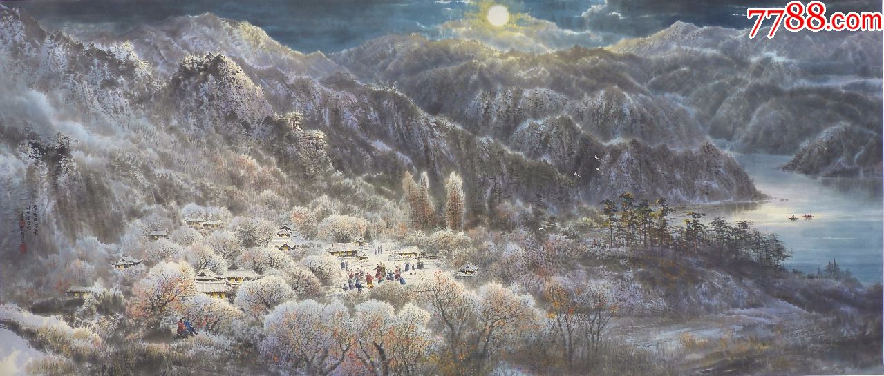 朝鲜画功勋艺术家金昌雪月夜齐欢笑2013年340x142.5cm
