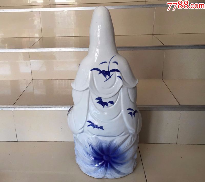 老佛像观音菩萨厂货陶瓷青花观世音菩萨像坐莲观音镇宅摆件50cm高