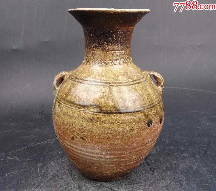 汉代青釉刻花水波纹双系壶鸟纹罐_青瓷/秘色瓷_图片鉴赏_收藏价值