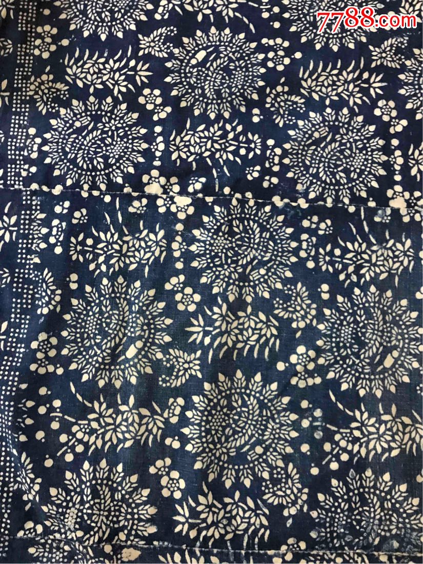 古董古玩收藏杂项清代蓝布床单棉布布料向日葵花卉民俗收藏老物件