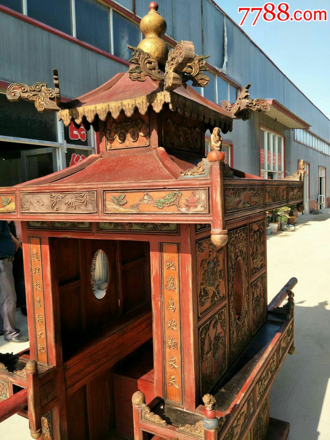 清代楠木大花轿完整漂亮纯手工雕刻原汁原味.