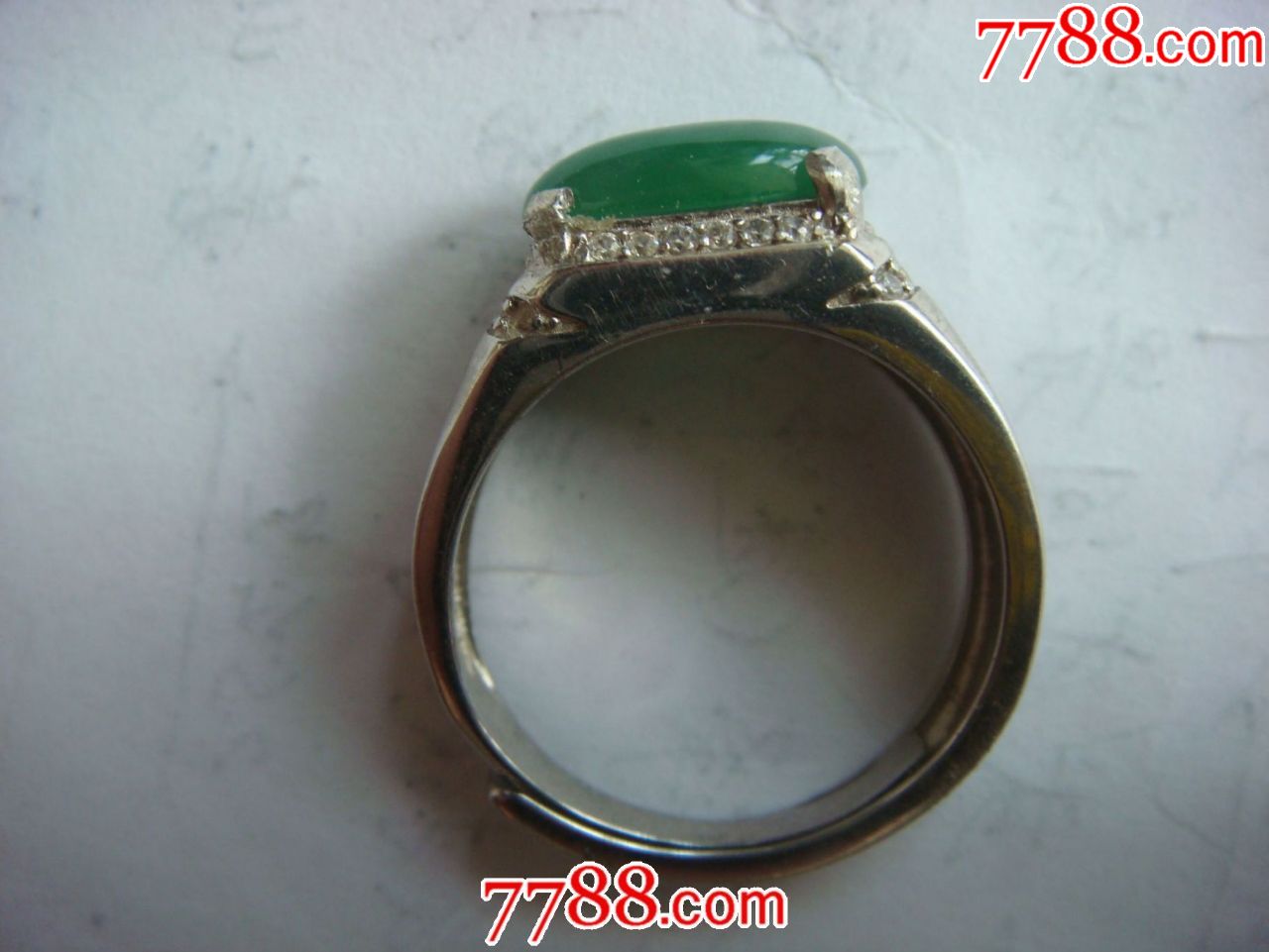 菠菜绿翡翠A货男戒指活口
