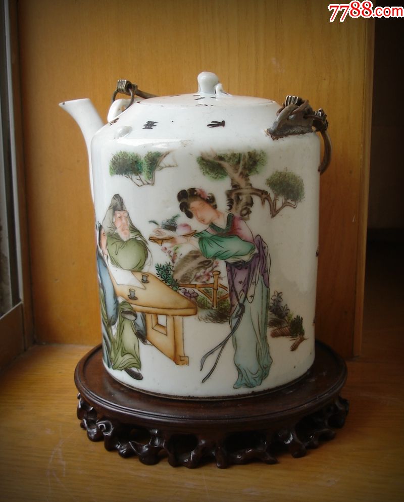 210民国彩瓷名家吴少峰《麻姑献寿》茶壶-彩绘瓷/彩瓷-7788烟酒茶牌