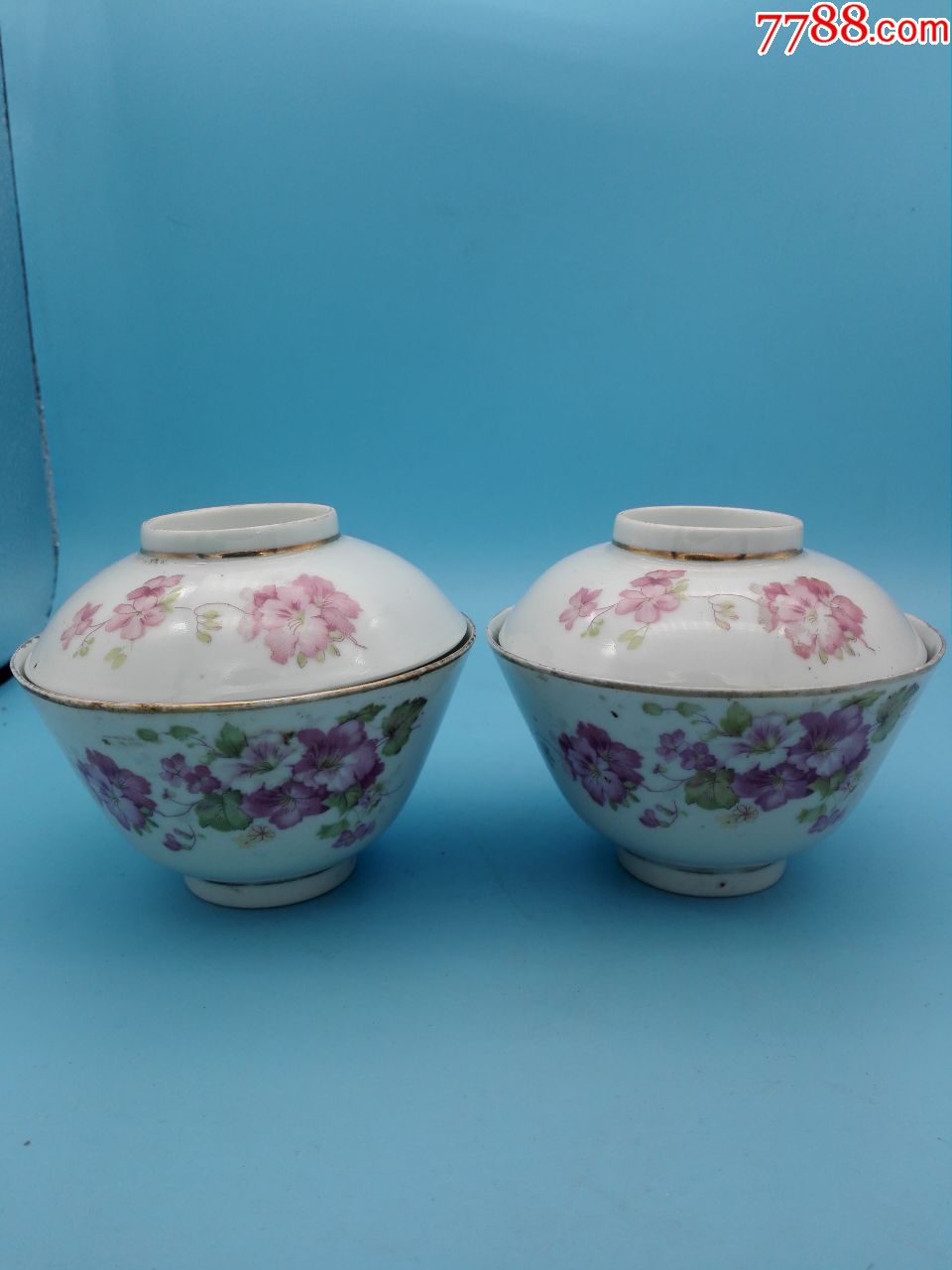 民国程德顺作印花花卉纹盖碗一对_价格780元【上海瓷器老货】_第1张