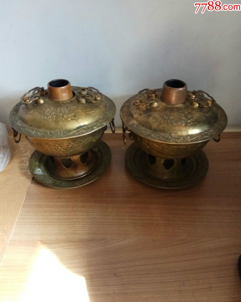 老铜鎏金火锅火锅一对