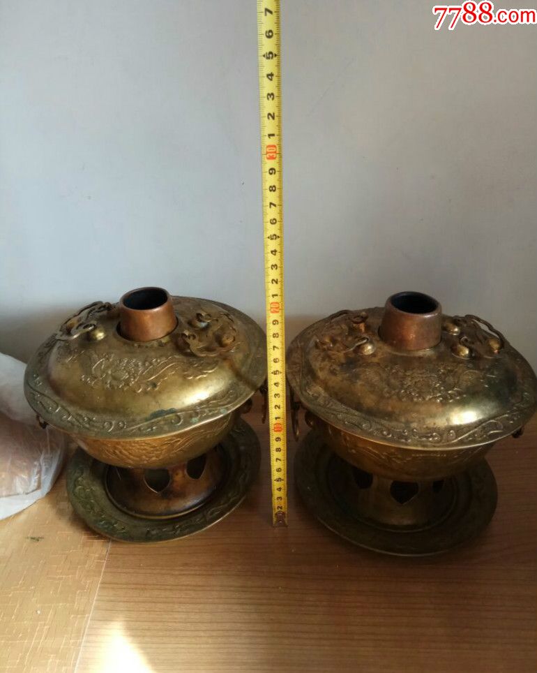 老铜鎏金火锅火锅一对
