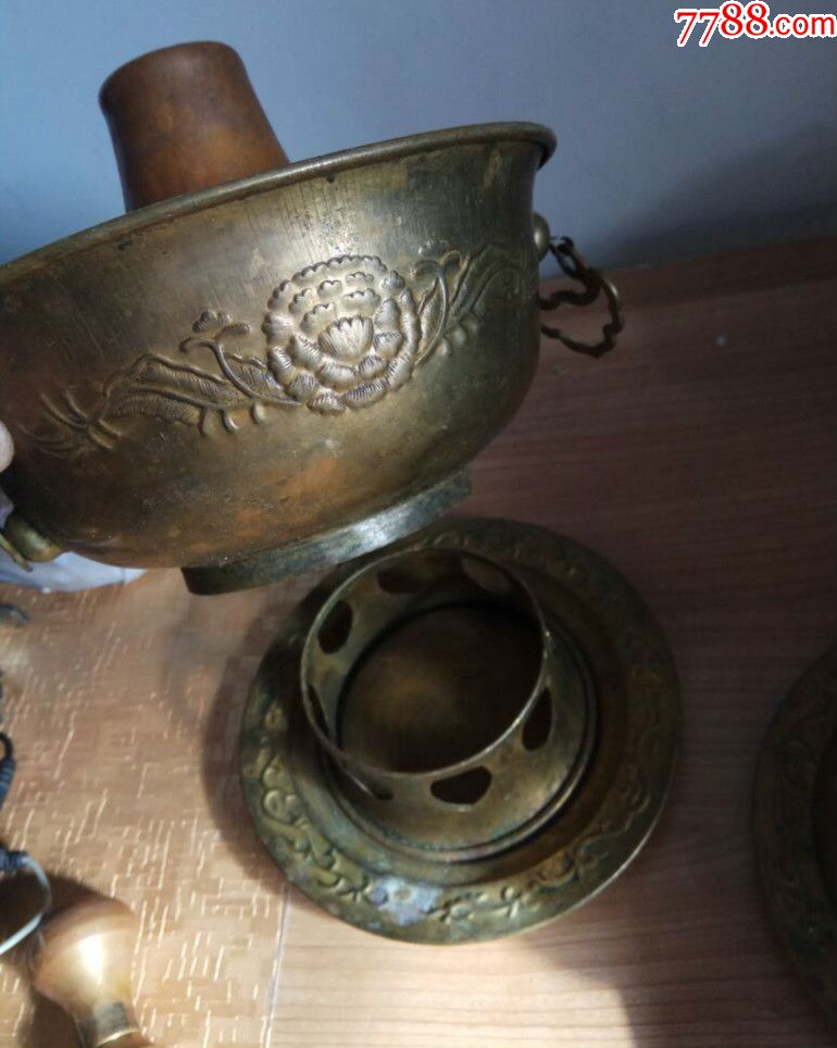 老铜鎏金火锅火锅一对