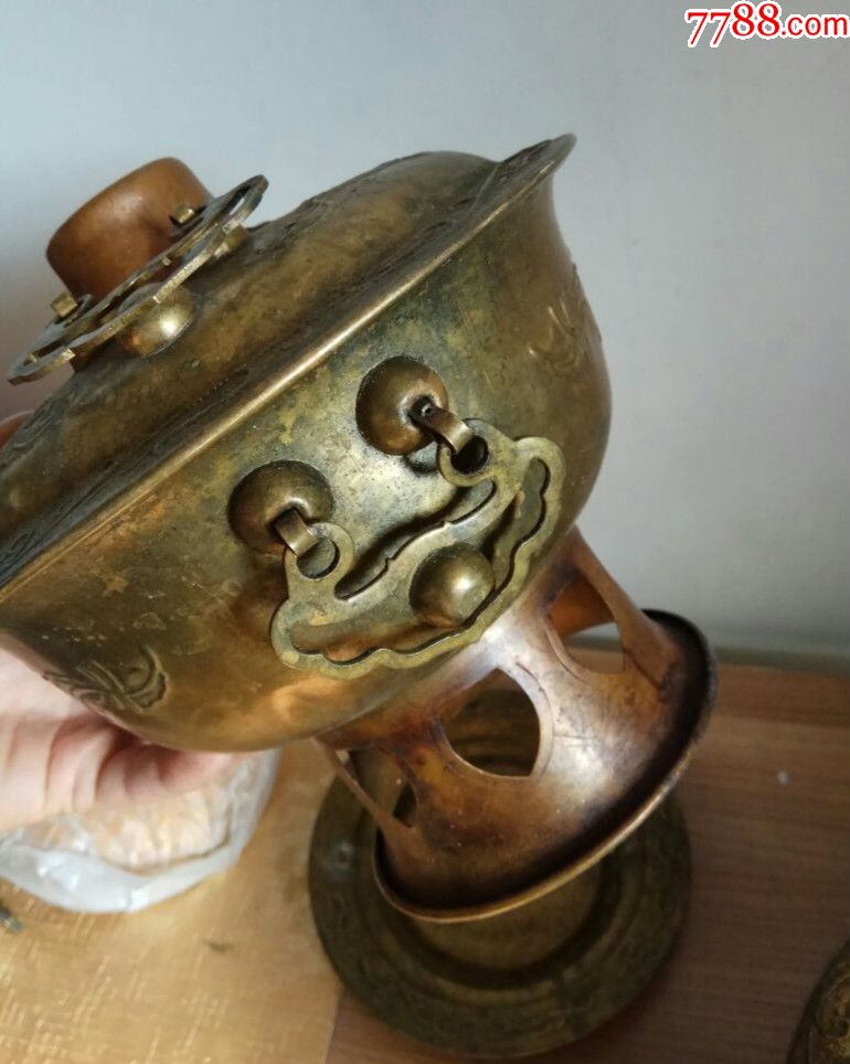 老铜鎏金火锅火锅一对