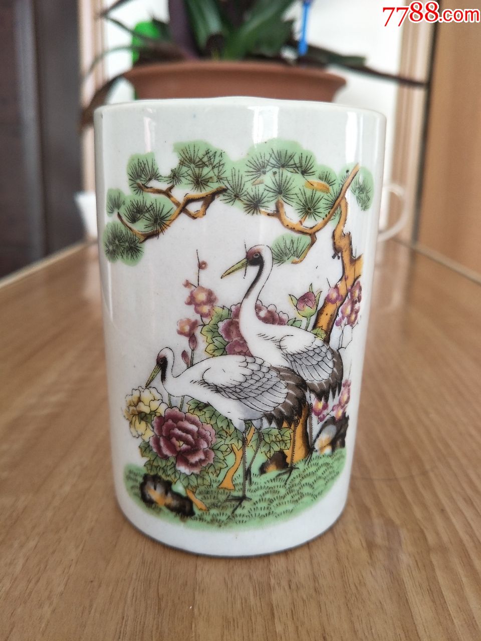 民国刷花松鹤延年笔筒,冲如图.包老包快_彩绘瓷/彩瓷_第1张_7788瓷器