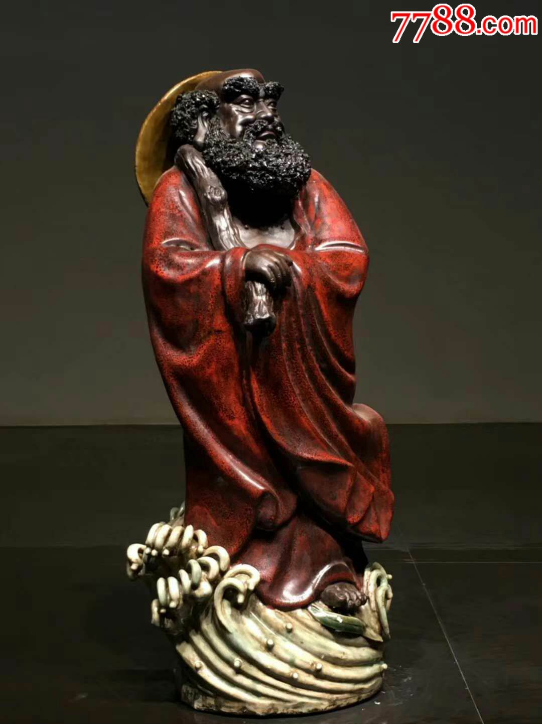 达摩〗材质:紫砂挂釉尺寸:高66器型硕大,神态极佳,品相完整,用料