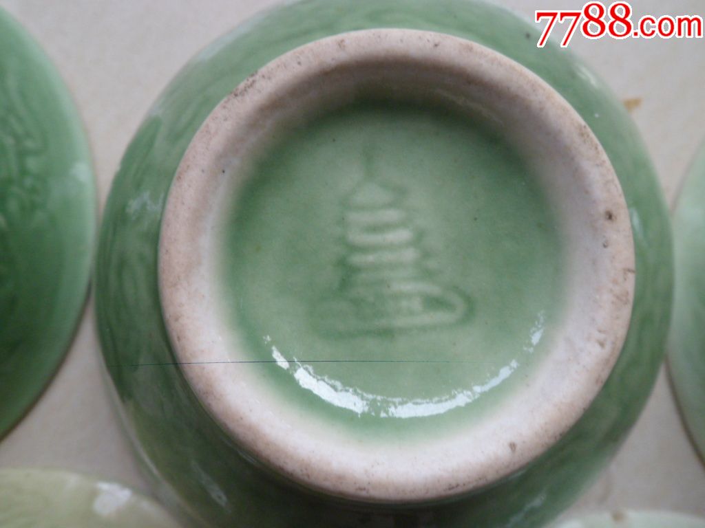 民国晚期解放初期宝塔款绿釉碗一组5个-价格:128元-se59741924-绿釉瓷