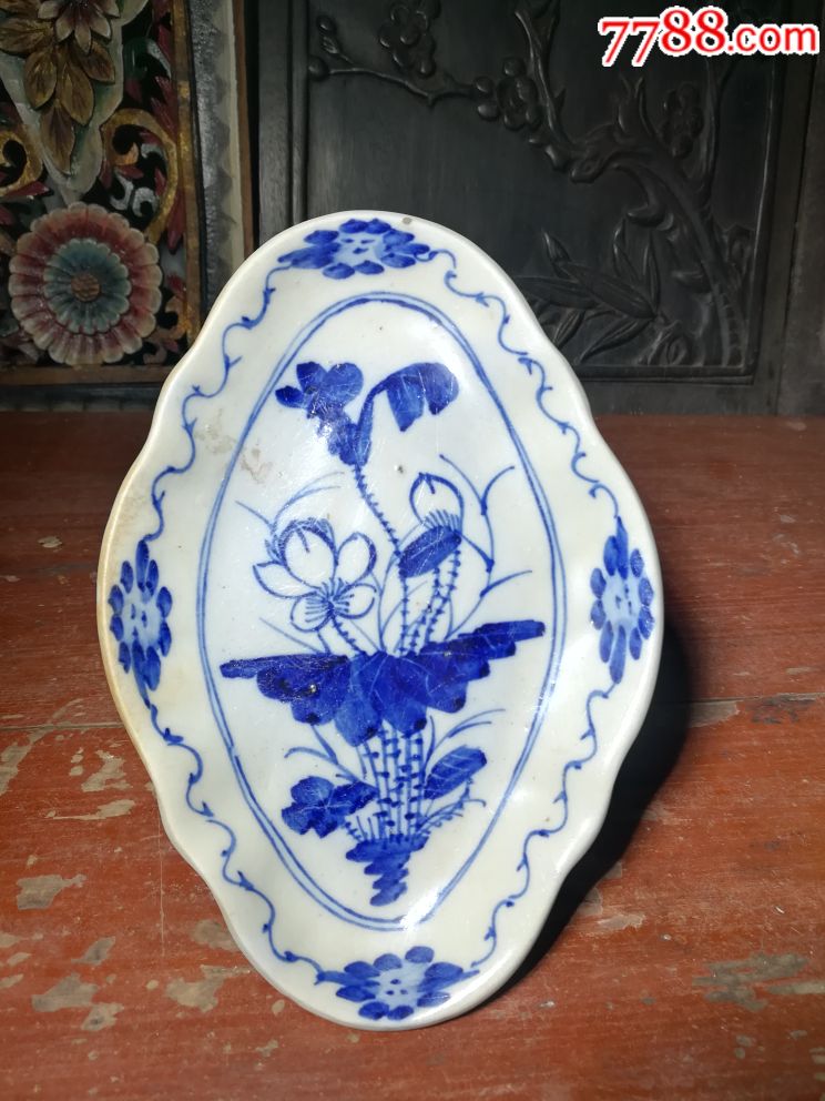 青花海棠高足盘