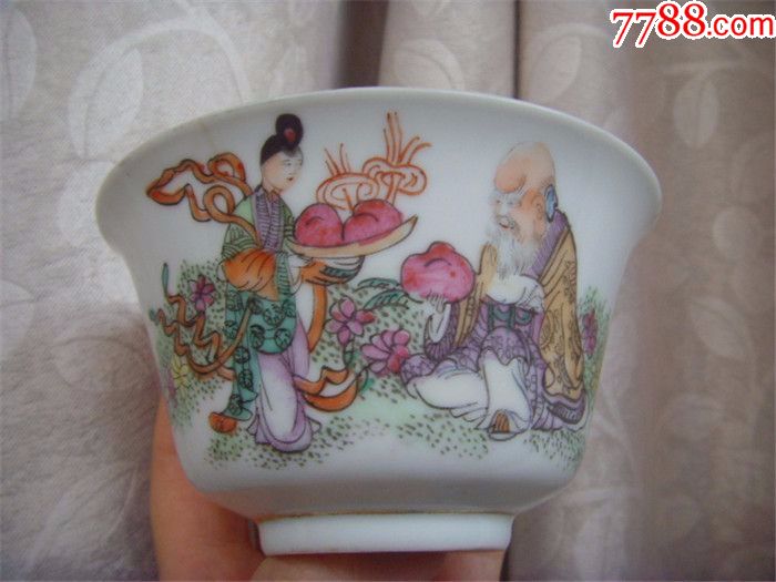民国粉彩名家【万子林】【延年益寿】纹茶碗