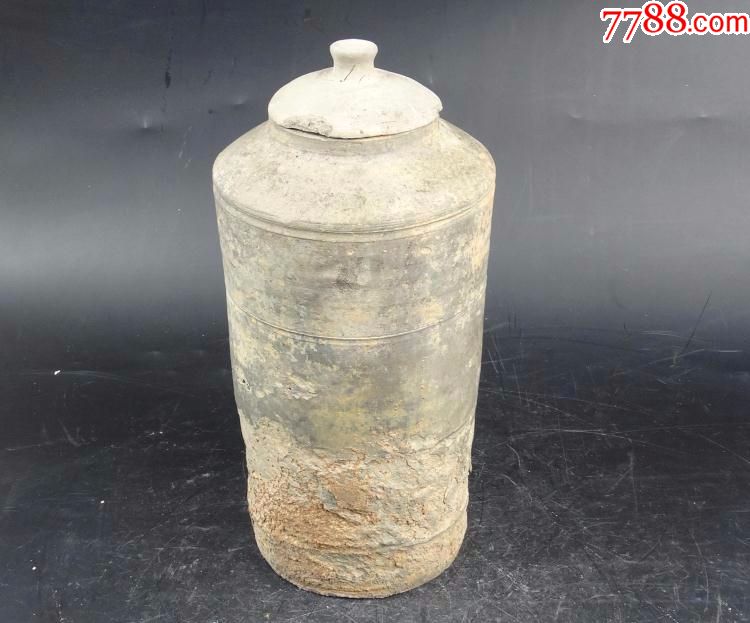 汉代灰陶旋纹谷仓罐_价格320元【蔡蔡古玩】_第1张_7788商城__七七八