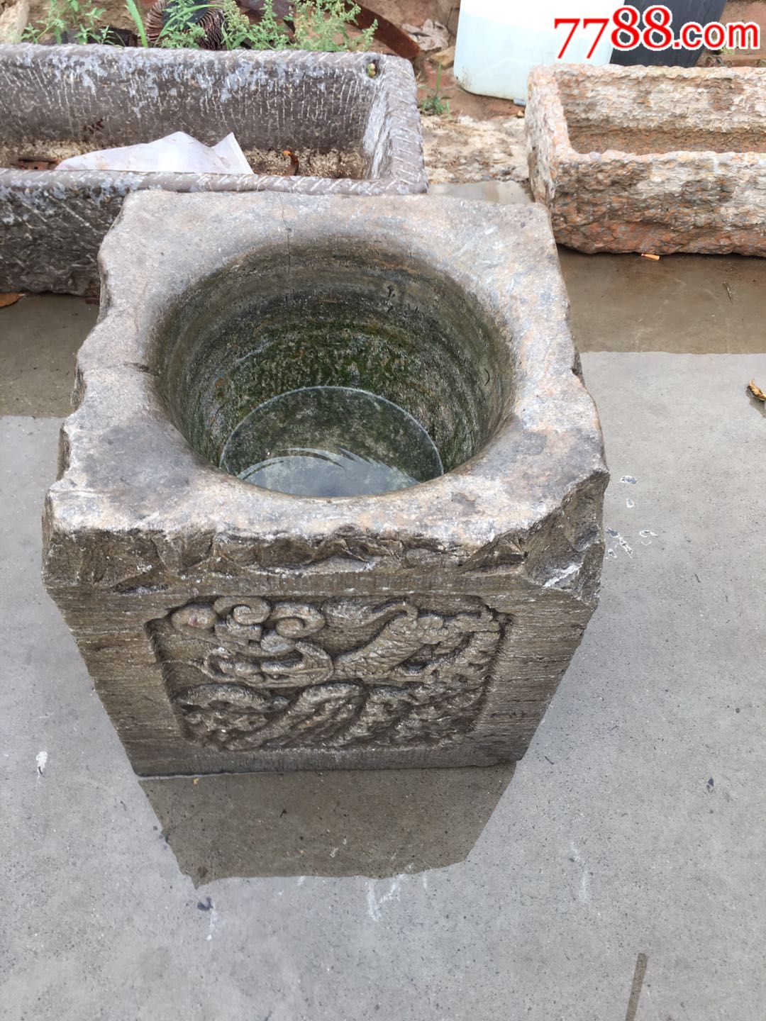 明代青石鱼缸三面工包老