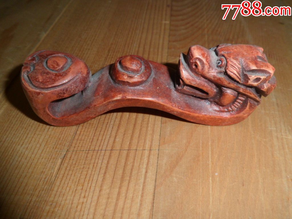 老件木雕龙头如意