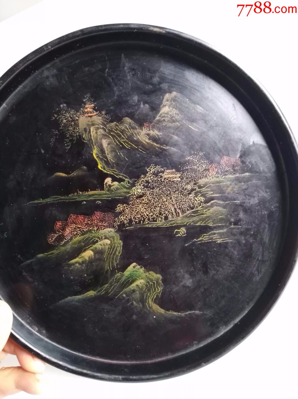 福州脱胎漆器山水纹茶盘一个