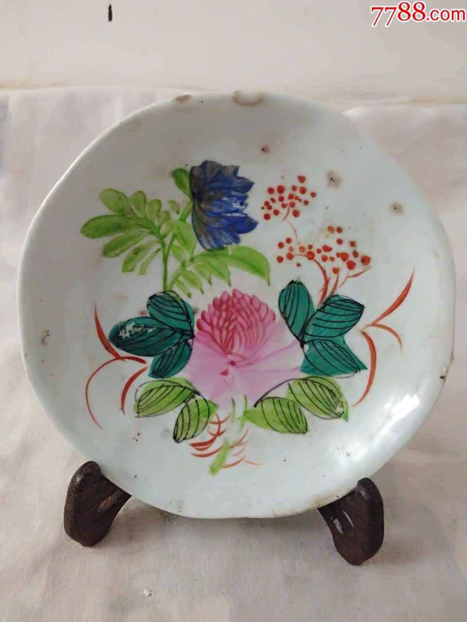 2597民国牡丹花纹粉彩贡盘,古玩古瓷古董瓷器包真老货