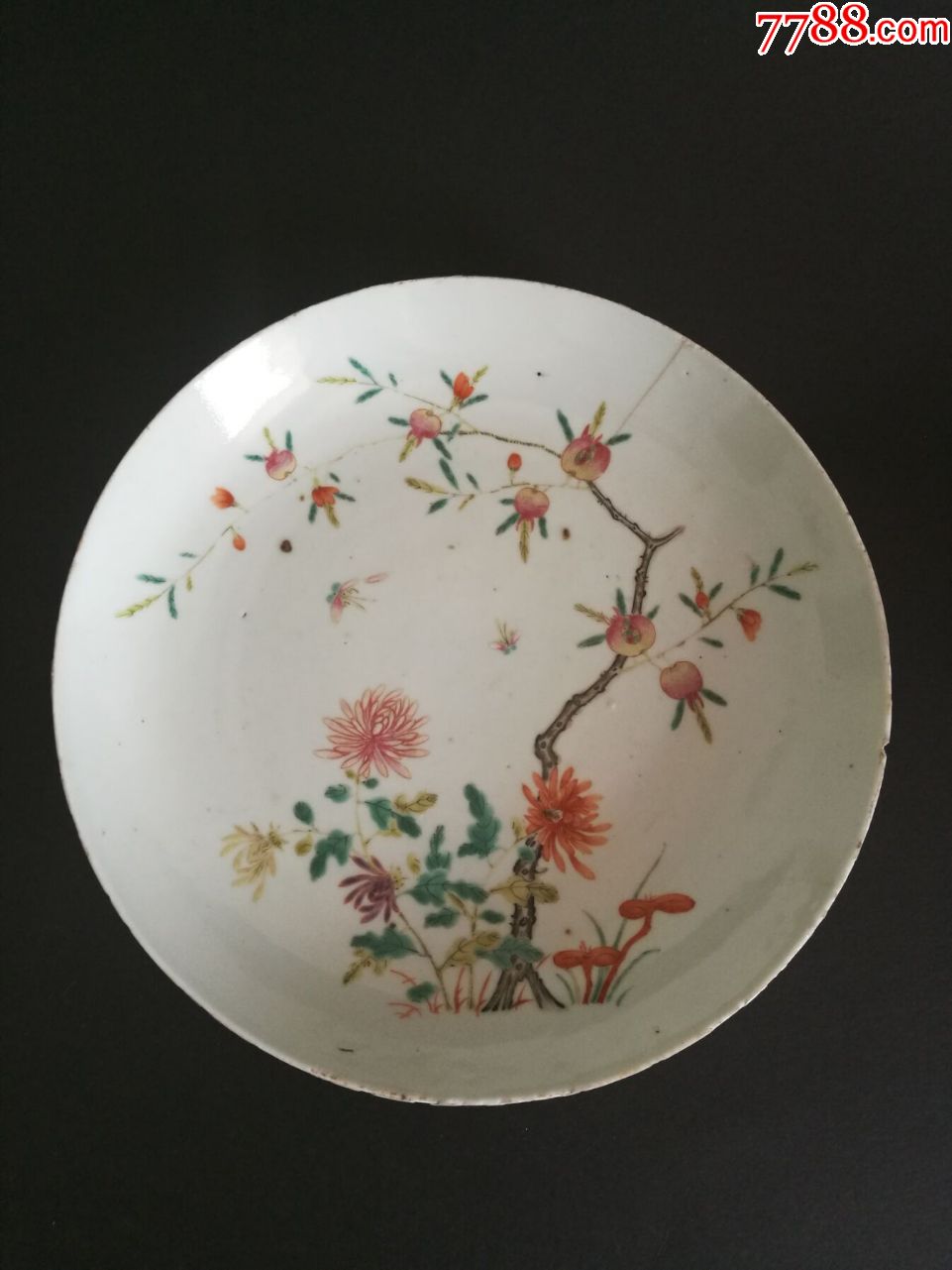 民国硬粉彩盘子