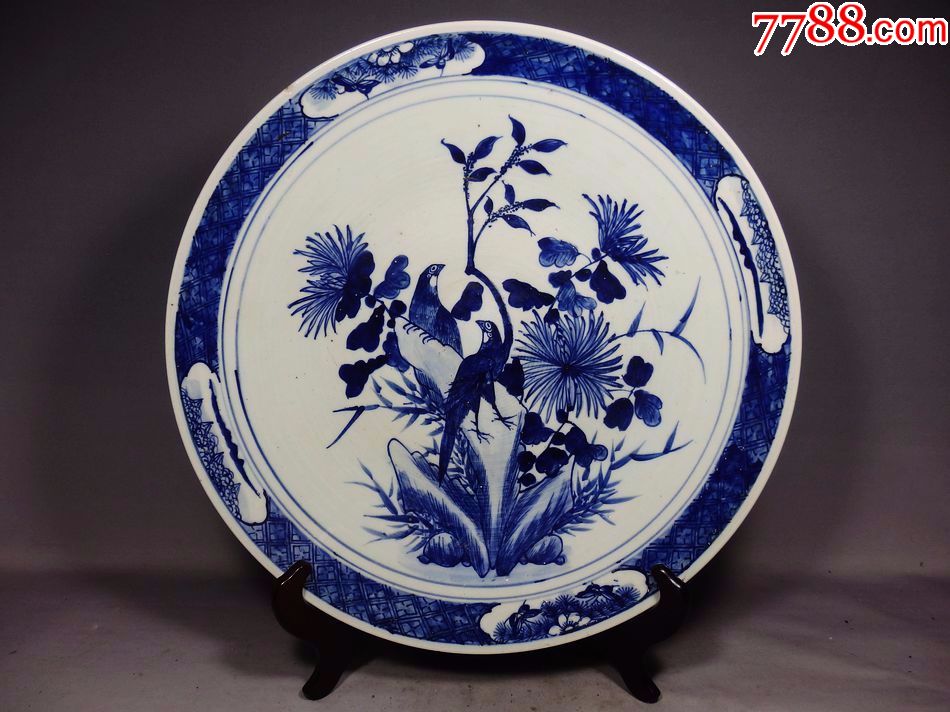 清代大号青花花鸟绘画盘