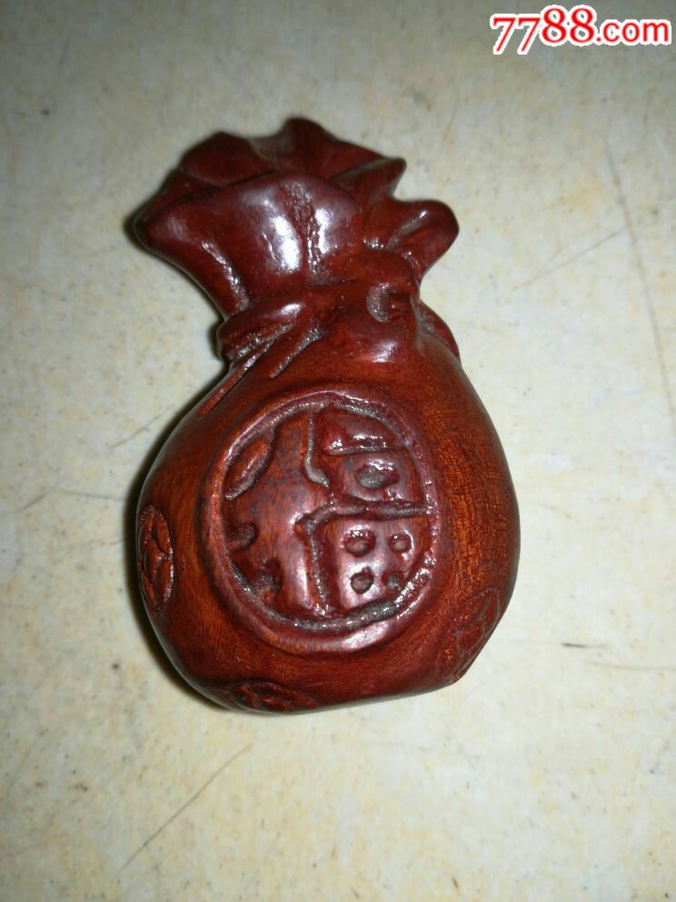 天然花梨木摆件把件招财钱袋子