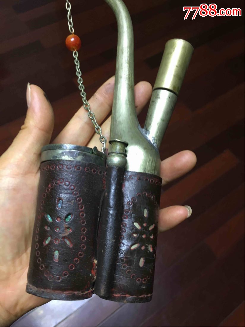 民国牛皮套水烟袋