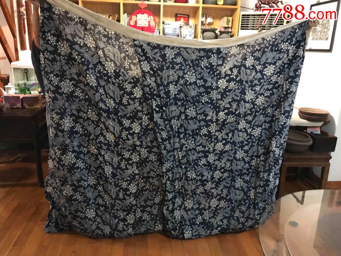 古董古玩收藏清代杂项手工老蚊帐老帐子老土布老蓝布布料