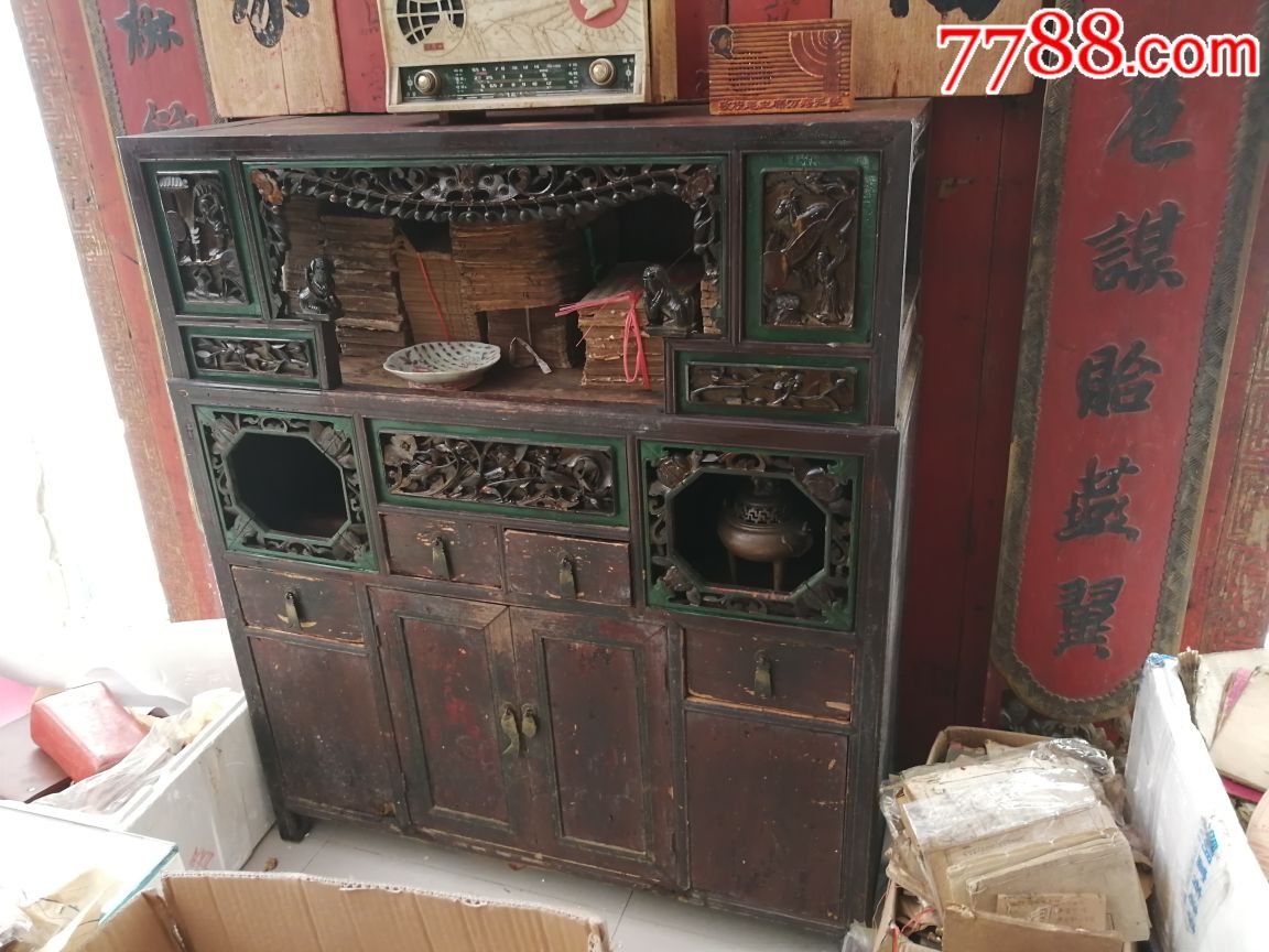 清代早期,高浮雕人物故事书柜博古柜