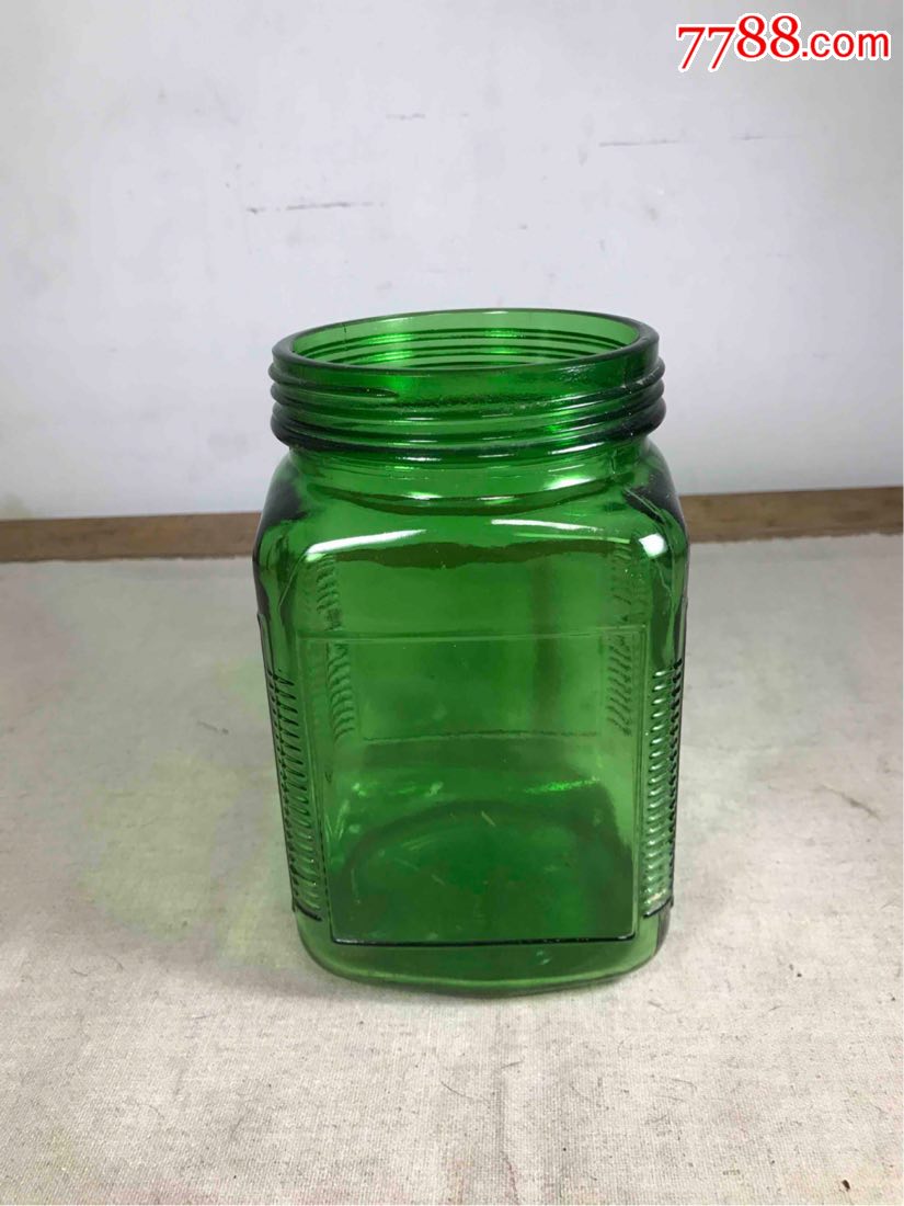 古董古玩收藏杂项近代绿色墨绿玻璃糖罐罐子玻璃器皿