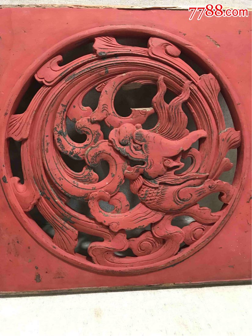 清中期一对团龙花板正反雕